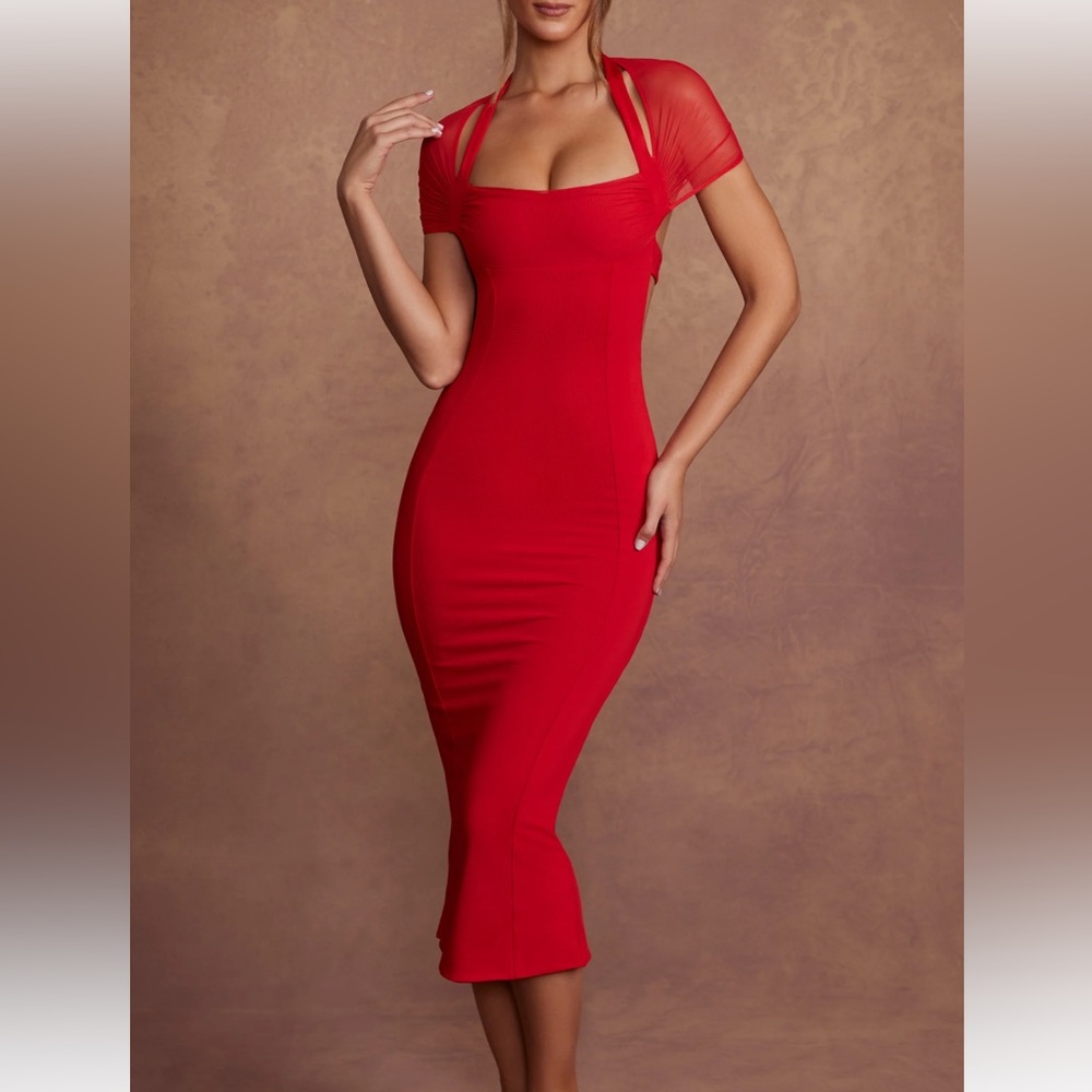 NWT Oh Polly Milita Cap Sleeve Flare Midi Dress